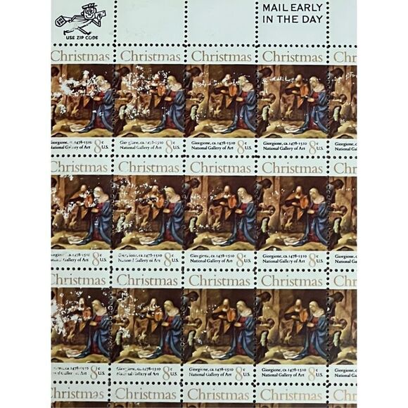 MNH 1971 Scott #1444  Adoration of the Shepards 8 Cent Stamp Sheet of 50 Stamps - Picture 1 of 3